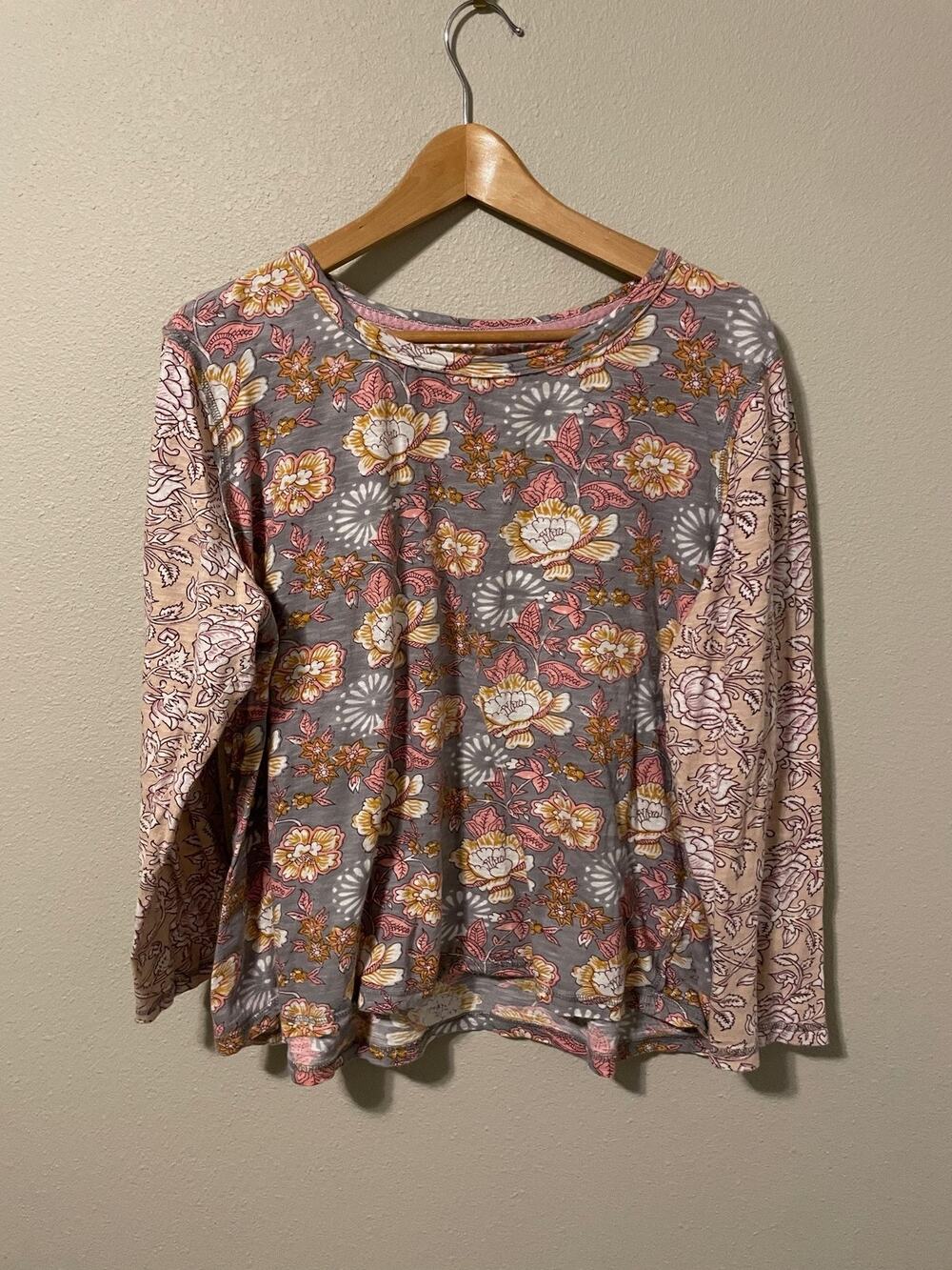 Cino Womens Top Size XXL Multicolor Floral Cotton Jersey Long Sleeve Boho